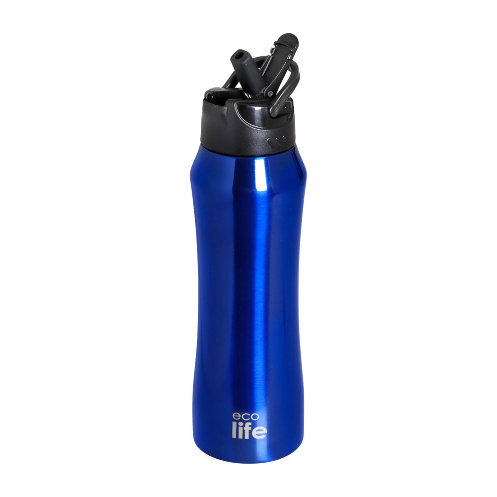 Ecolife Μεταλλικό Θερμός Μπλε με Καλαμάκι 550ml