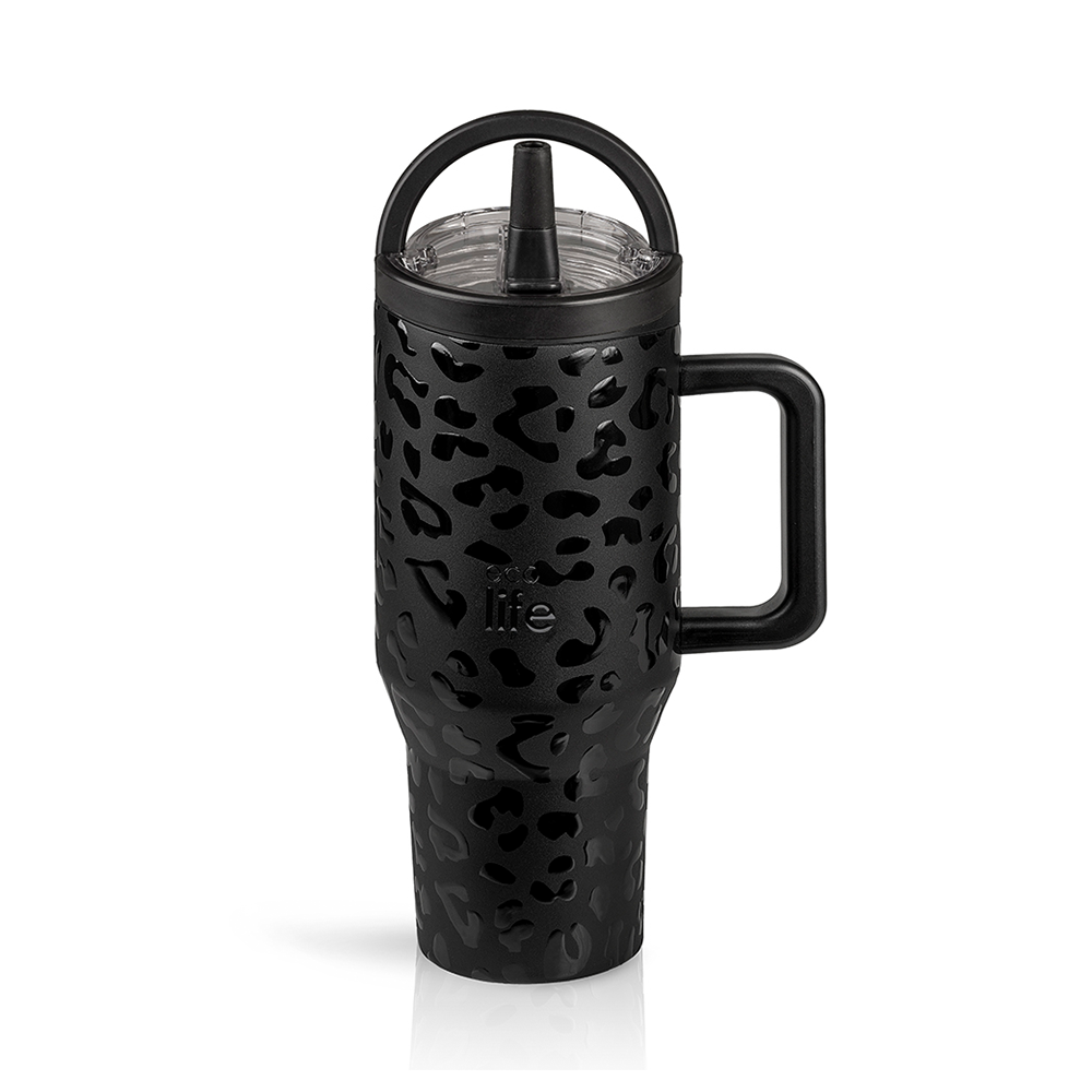 Ecolife Tumbler 2Handles Lid Leopard Black 900ml