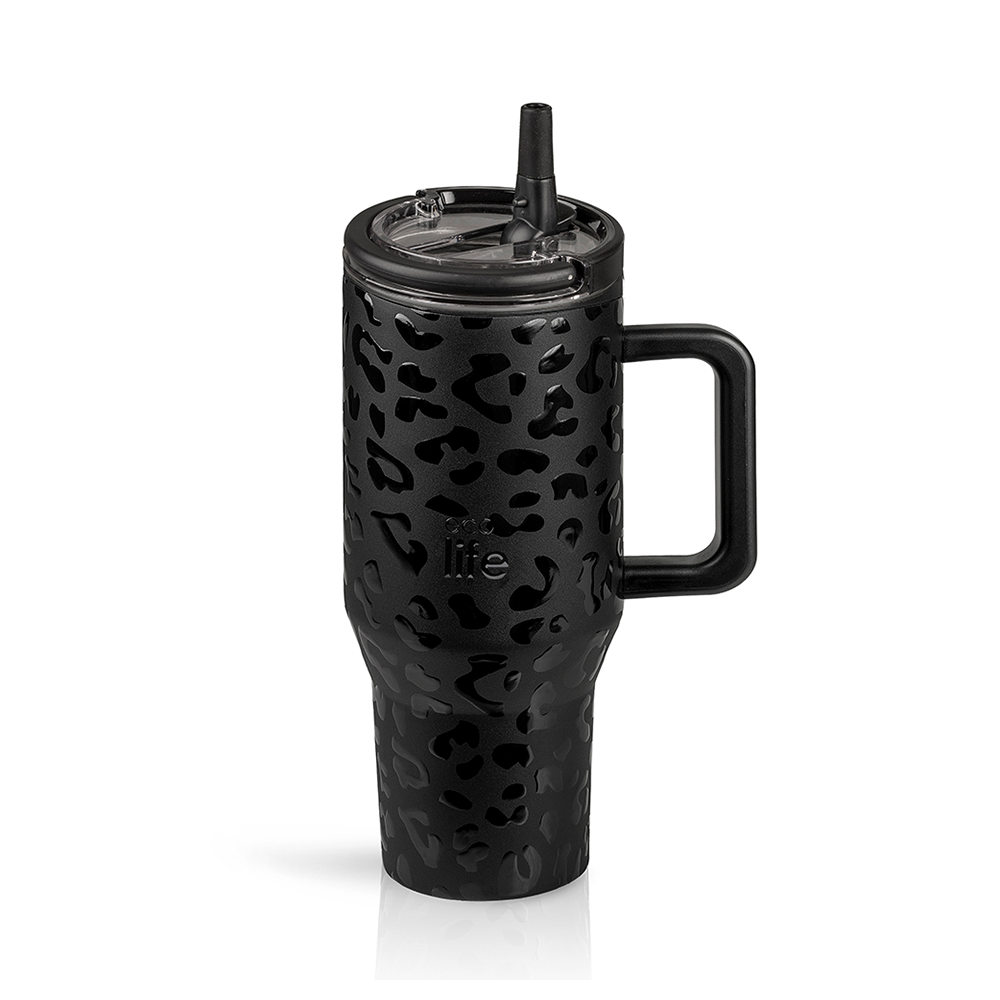 Ecolife Tumbler 2Handles Lid Leopard Black 900ml