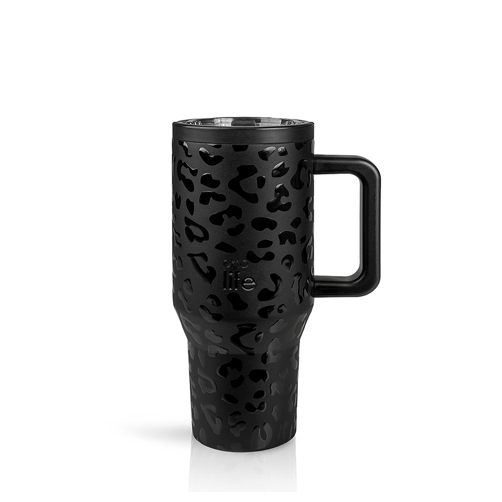 Ecolife Tumbler 2Handles Lid Leopard Black 900ml