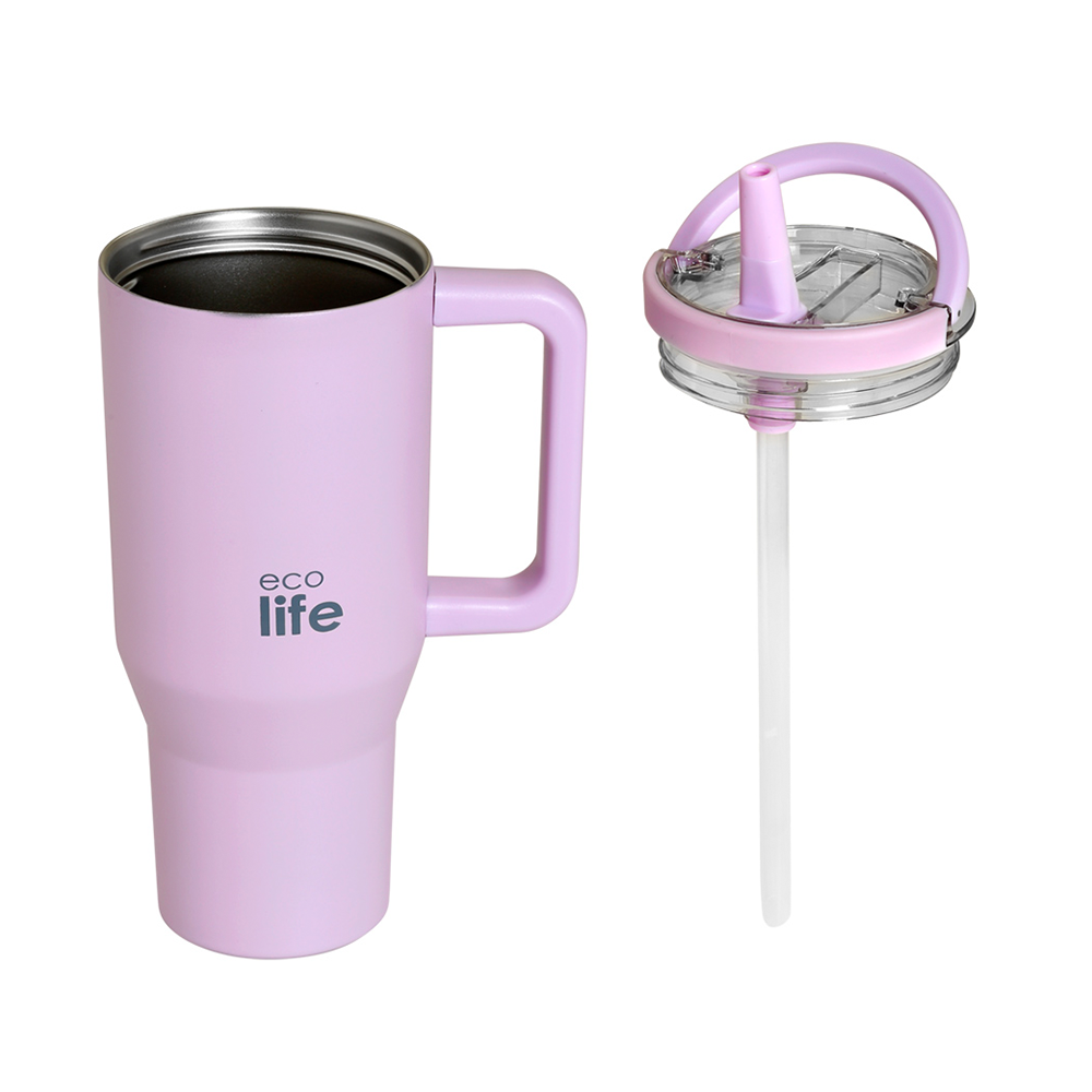 Ecolife Tumbler 2Handles Lid Light Lilac 900ml