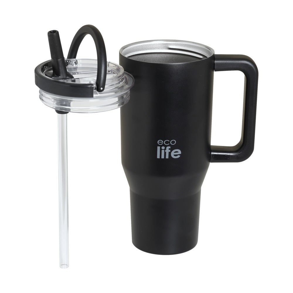Ecolife Tumbler 2Handles Lid Rich Black 900ml