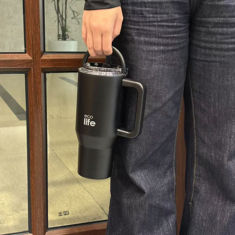 Ecolife Tumbler 2Handles Lid Rich Black 900ml