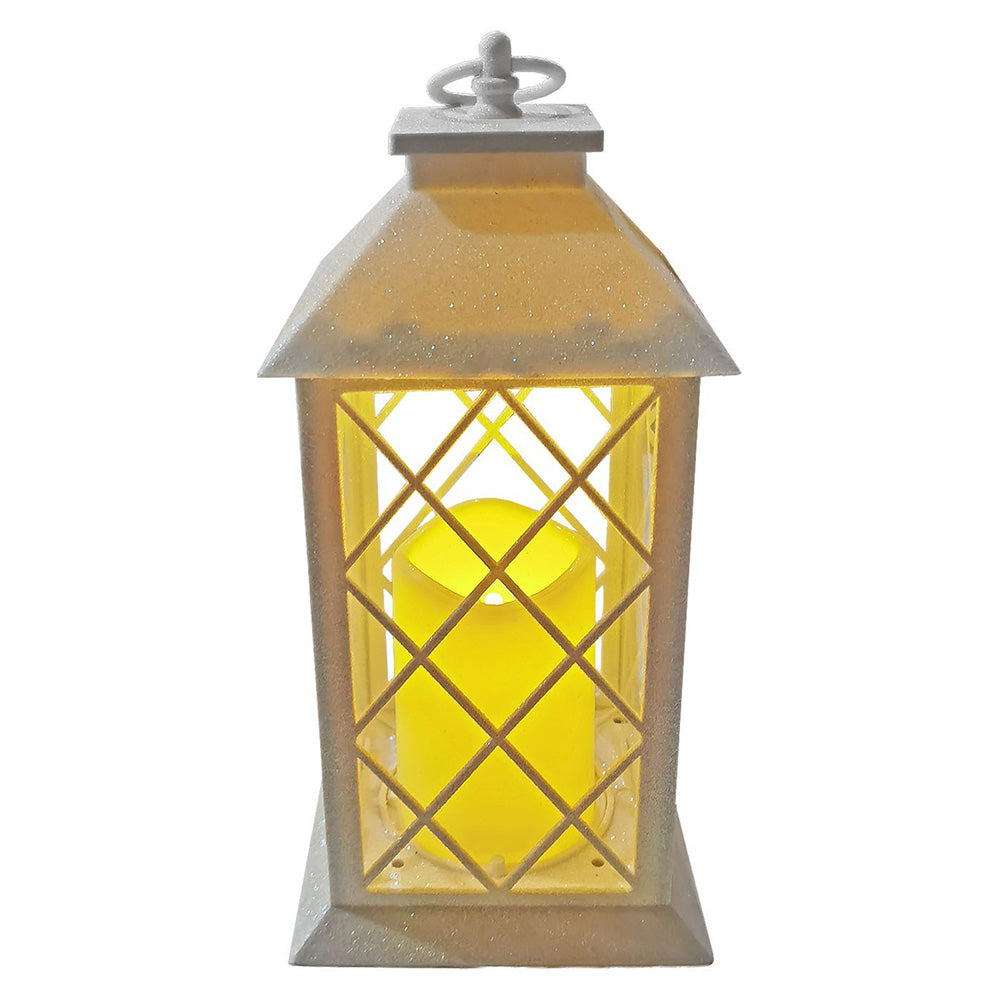 Χριστουγεννιάτικο Φανάρι Λευκό Με Κερί Μπαταρίας 31Χ14Χ14εκ 