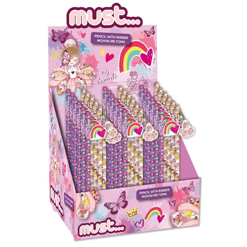 Μολυβι Με Γομα Must Butterfly Girl I Love Rainbow 2 Σχεδια