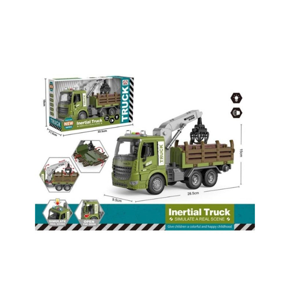 Φορτηγό Friction Με Ξυλεία, Γερανό, Ήχο & Φως 29εκ 