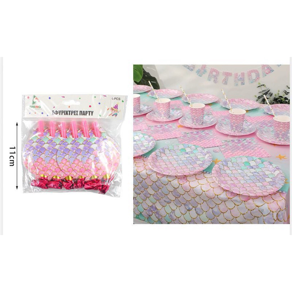 Σφυρίχτρες Φρου- Φρου Για Party Σχέδιο Ουρά Γοργόνας 11εκ 6 Τμχ