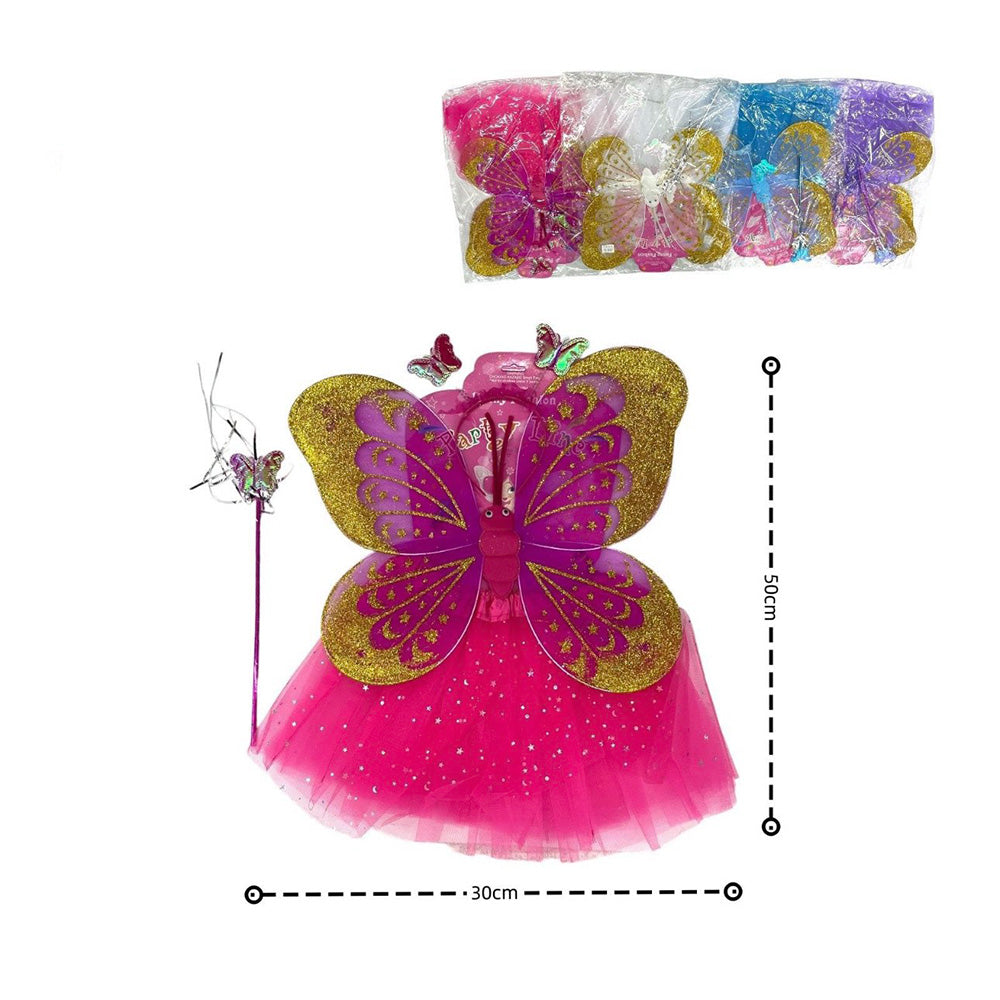 Φτερά Πεταλούδας Μεταμφίεσης με Στέκα, Ραβδί & Φούστα Tu Tu 50x30εκ – 4 Χρώματα (1 Τεμάχιο)