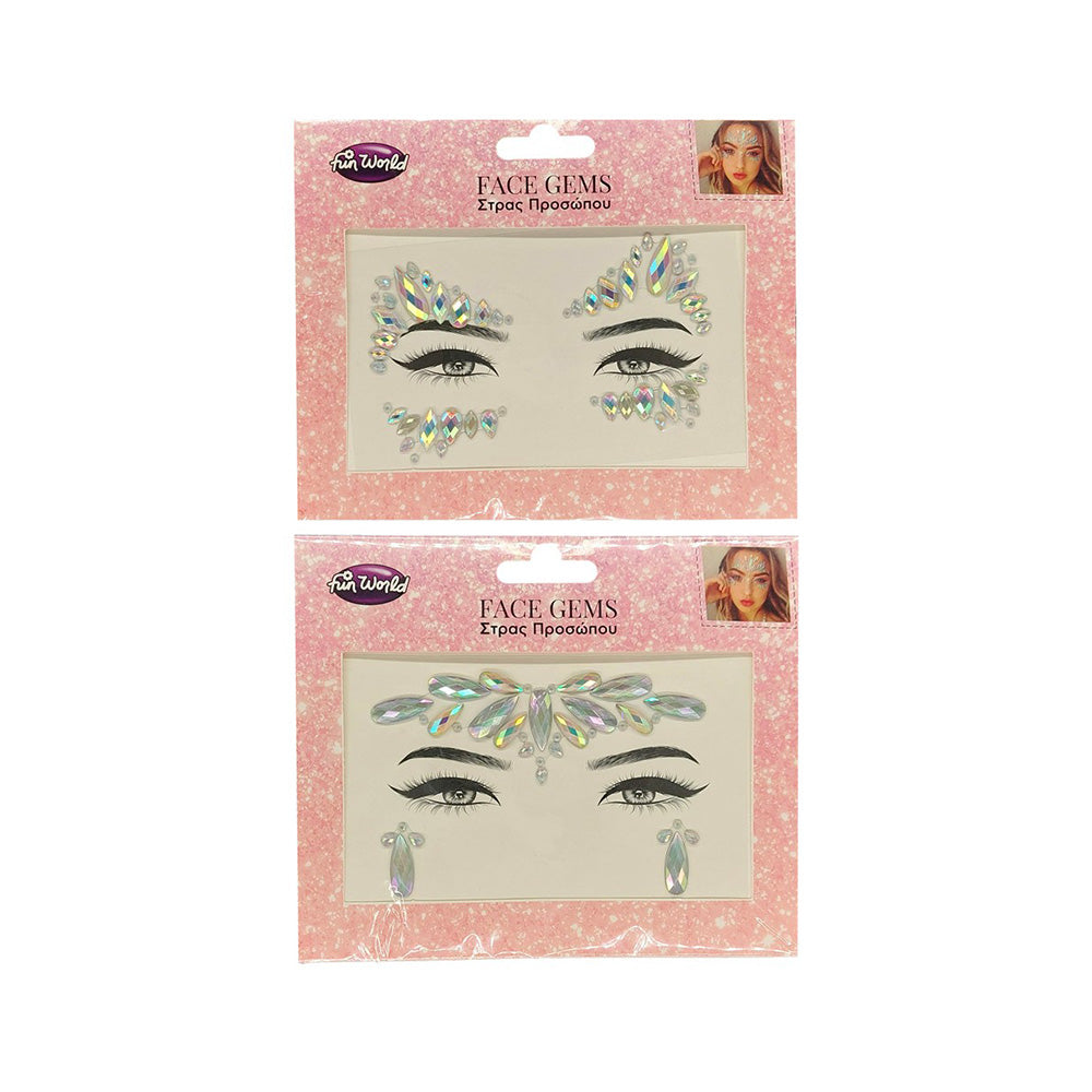 Fun World Αυτοκόλλητα Προσώπου Face Jewels 18×15 εκ – 2 Σχέδια (1 Τμχ)