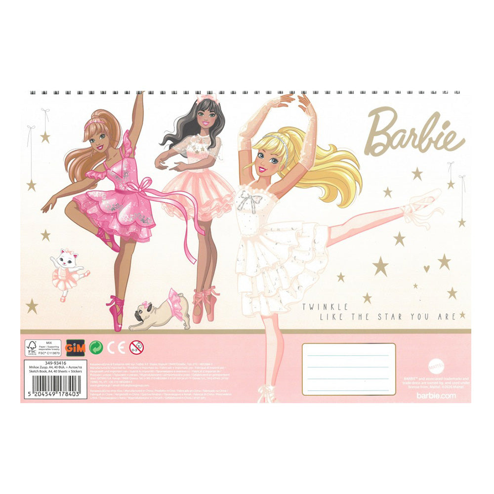 Gim Μπλοκ Ζωγραφικής με Αυτοκόλλητα Barbie 23x33 εκ 40 Φύλλα