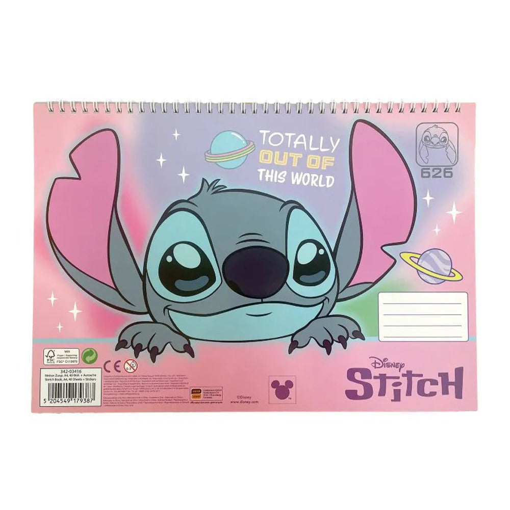 Gim Μπλοκ Ζωγραφικής με Αυτοκόλλητα Disney Stitch 23x33 εκ 40 Φύλλα