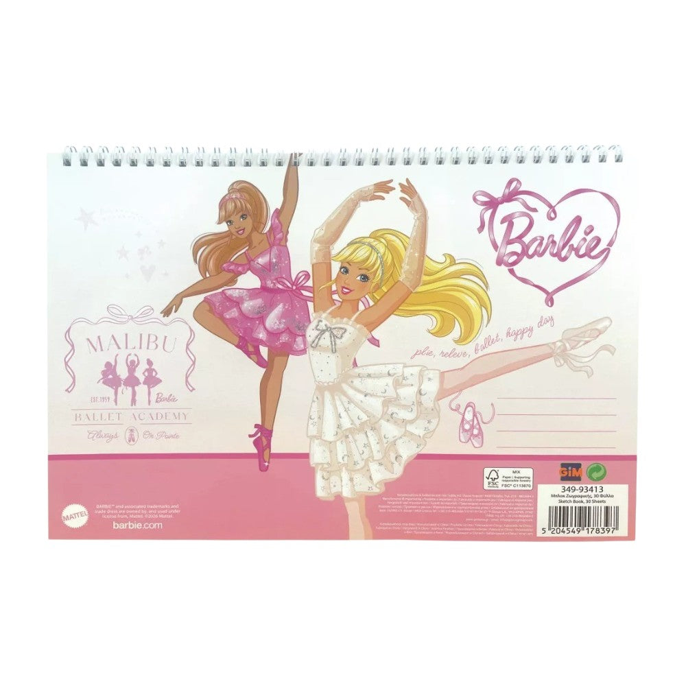 Gim Μπλοκ Ζωγραφικής A4 Σπιράλ Barbie 21x30 εκ 30 Φύλλα