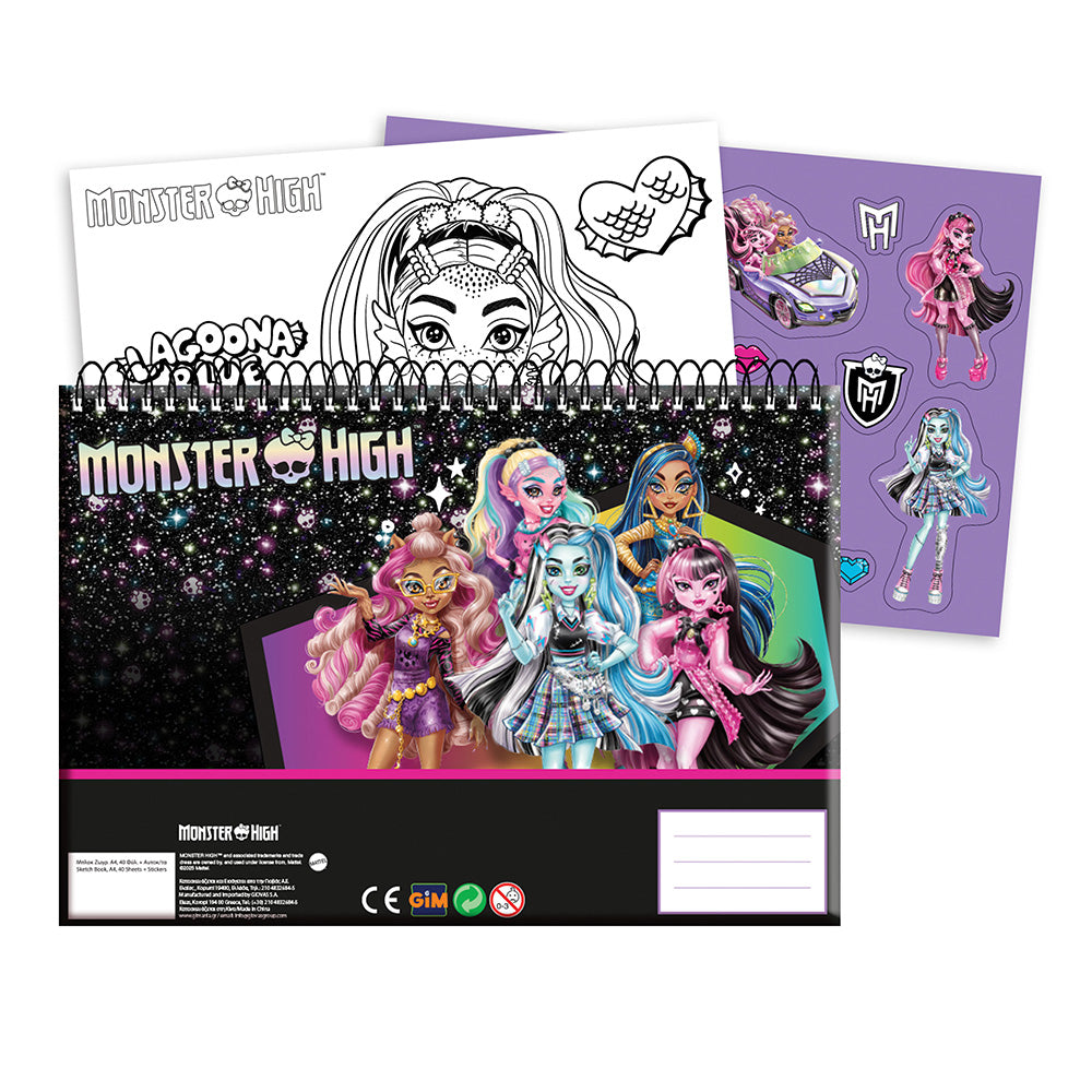 Gim Μπλοκ Ζωγραφικής Monster High 23x33 Eκ 40 Φύλλα & Αυτοκόλλητα