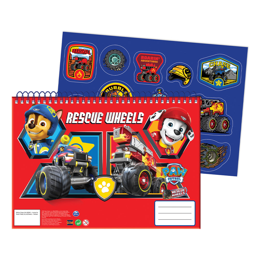 Gim Μπλοκ Ζωγραφικής Paw Patrol Rescue Wheels 23x33Εκ 40 Φύλλα & Αυτοκόλλητα