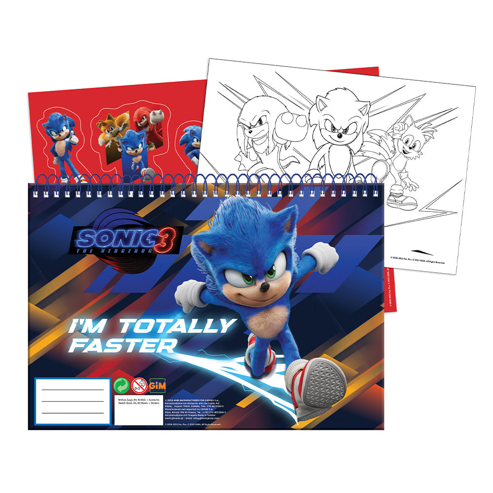 Gim Μπλοκ Ζωγραφικής Sonic 3 The Hedgehog 23x33Εκ 40 Φύλλα & Αυτοκόλλητα