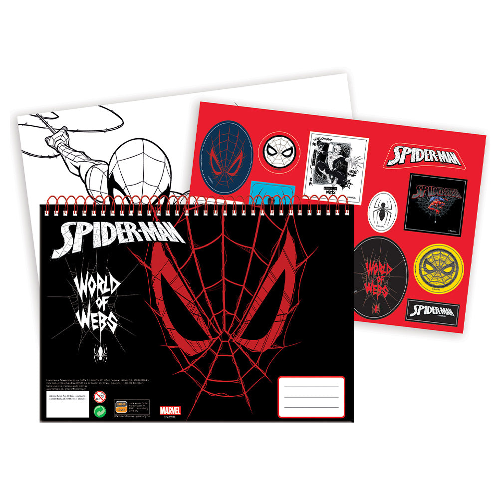 Gim Μπλοκ Ζωγραφικής Spiderman 23x33Εκ 40 Φύλλα & Αυτοκόλλητα