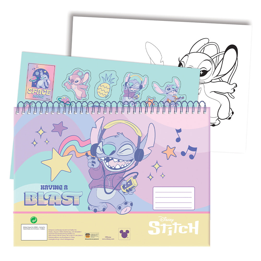 Gim Μπλοκ Ζωγραφικής Stitch 23x33Εκ 40 Φύλλα & Αυτοκόλλητα