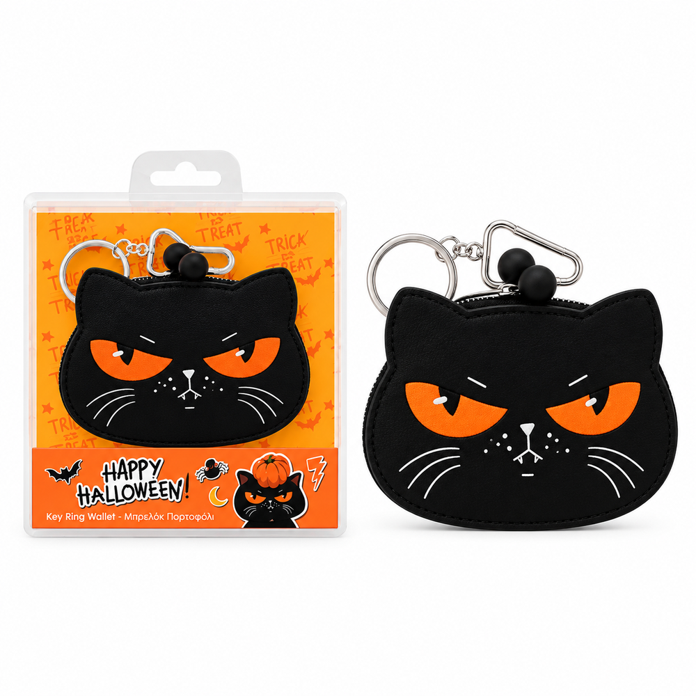 GIM Πορτοφολάκι-Μπρελόκ Σιλικόνης Halloween Cat