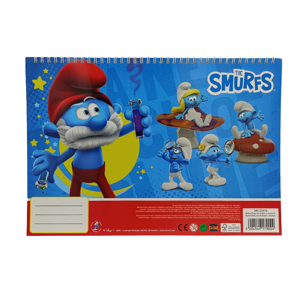 Gim Μπλοκ Ζωγραφικής με Αυτοκόλλητα Smurfs 23x33 εκ 40 Φύλλα