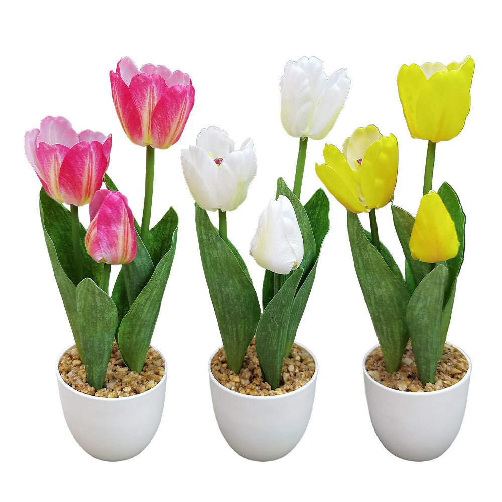 Γλαστράκι με 3 Τουλίπες 34 εκ σε 3 Χρώματα - 1 Τμχ