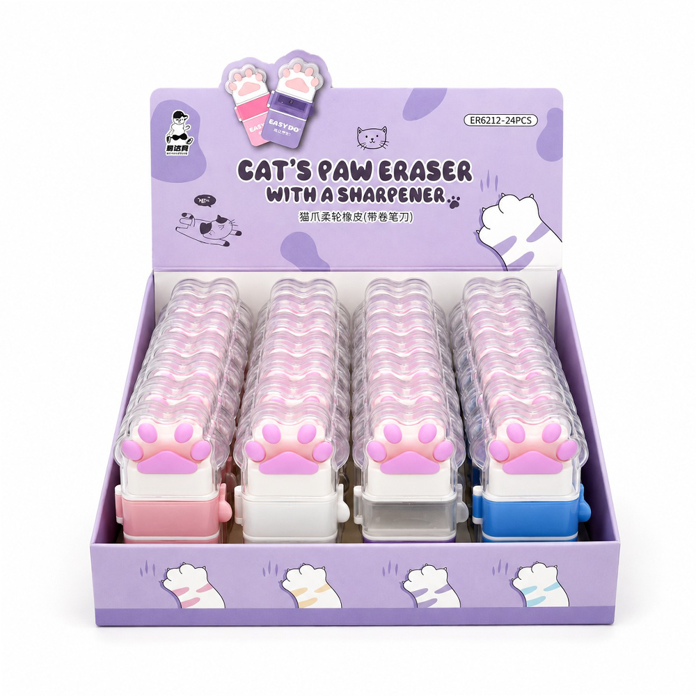 Γόμα με Ξύστρα Cat Paw σε 4 Χρώματα - 1 Τεμάχιο