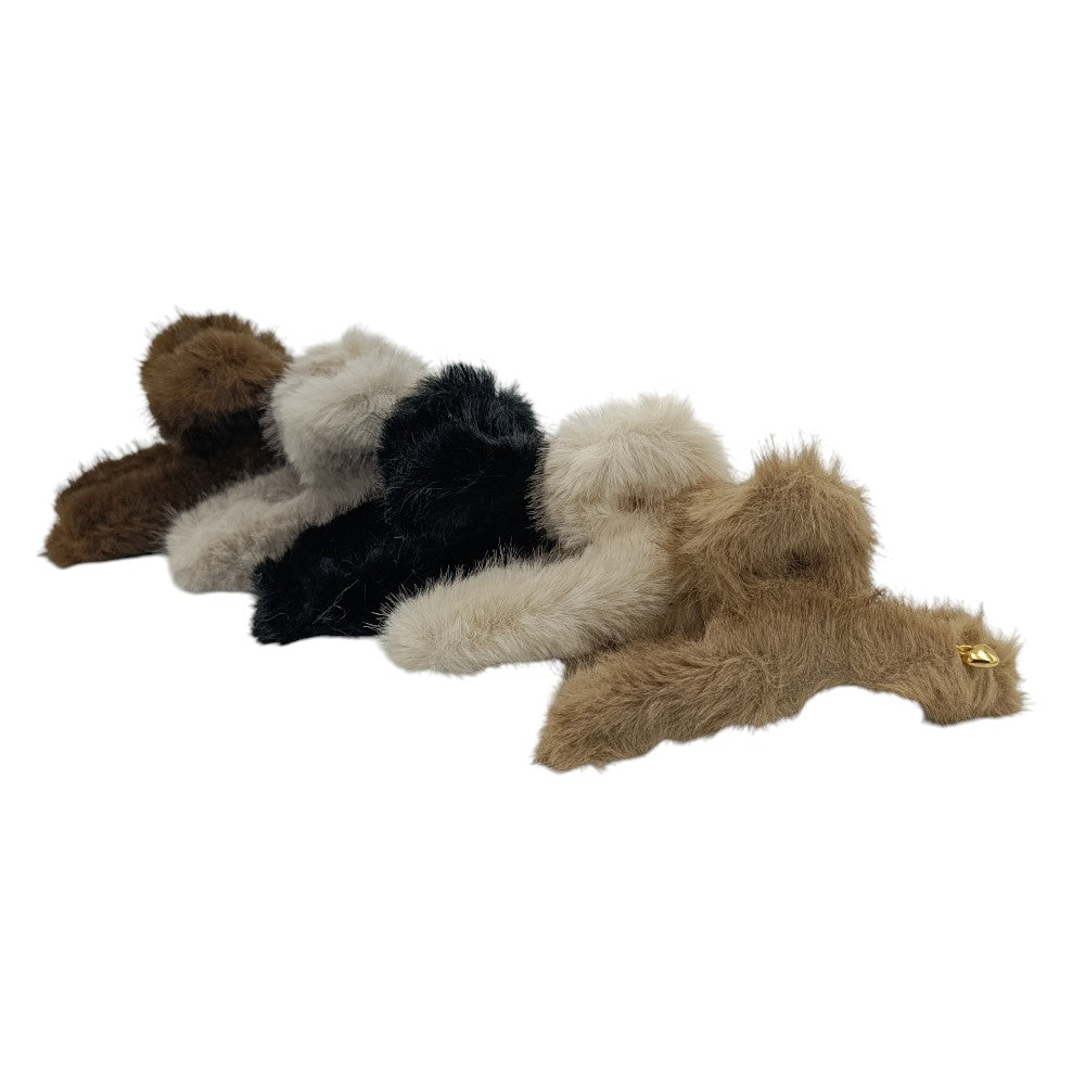 Γούνινο Κλάμερ Με Χρυσή Καρδια 14x6 εκ 5 Χρώματα - 1τμχ