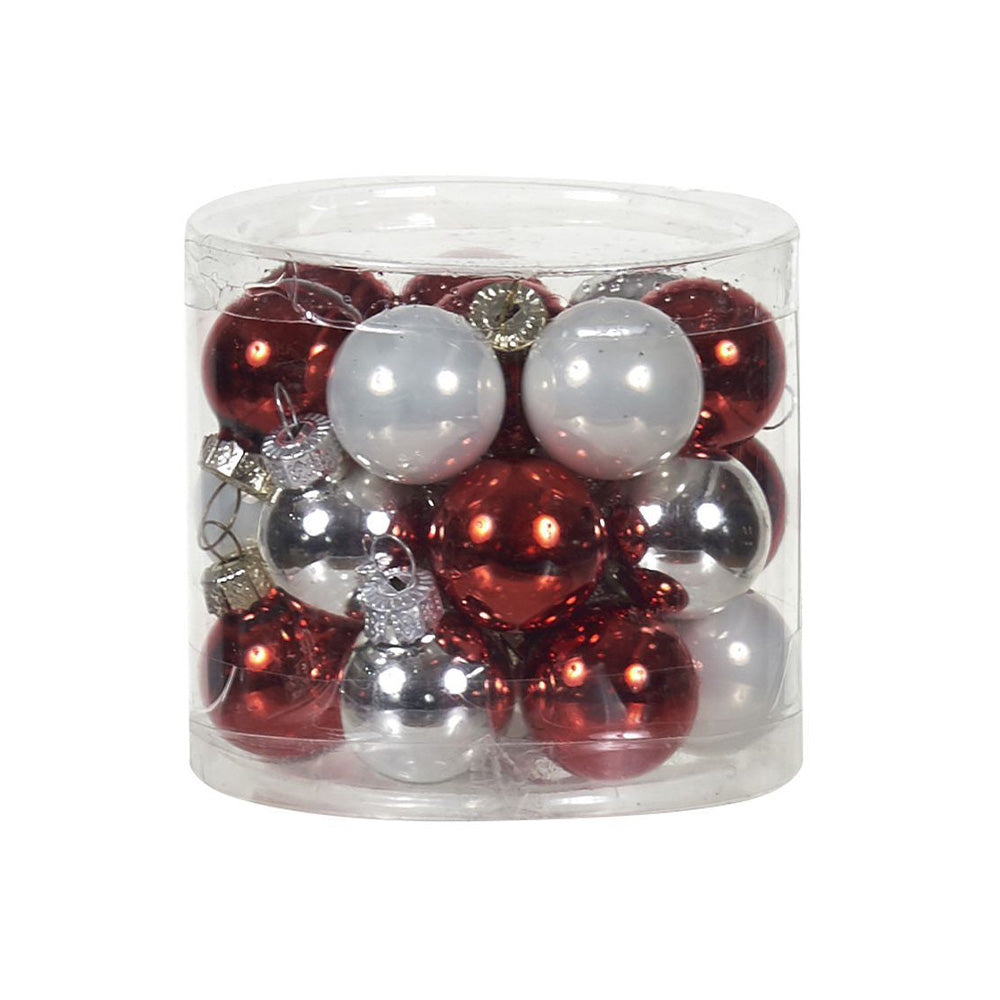 Γυάλινη Μπάλα Κόκκινο–Λευκό 25mm – Σετ 24 τεμαχίων