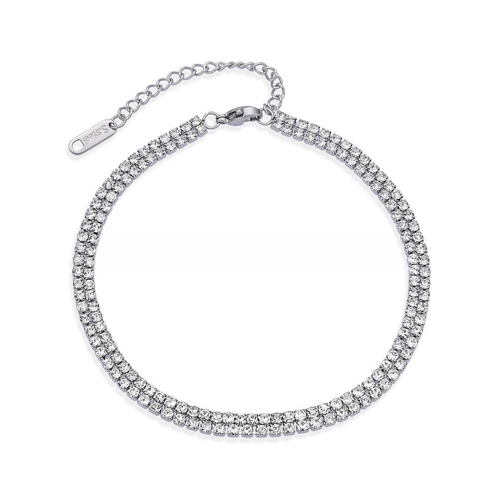 Asimi Γυναικεία Διπλή Αλυσίδα Ποδιού Ασημί Stainless Steel με Crystal Πέτρες 
