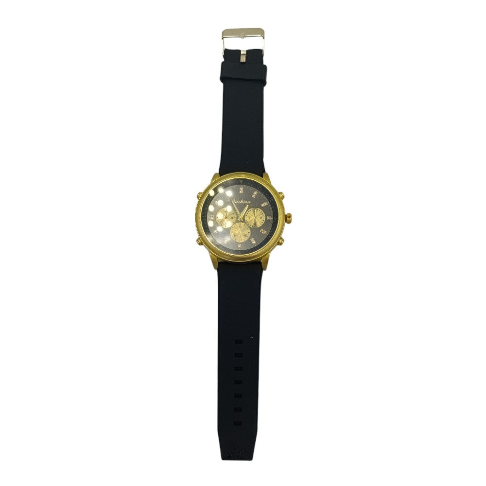 Γυναικείο Ρολόι Με Καουτσούκ Λουράκι Μαύρο/Χρυσό