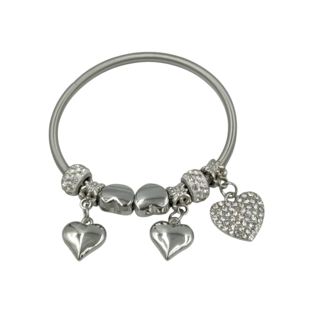 OEMΓυναικείο Βραχίολι Ατσάλινο Με Διακοσμητικές Καρδιές & Ζιργκόν Ασημίpapell.gr