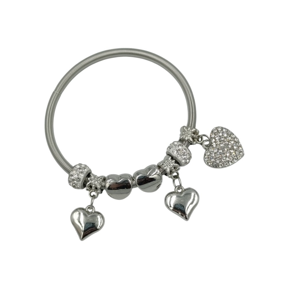 OEMΓυναικείο Βραχίολι Ατσάλινο Με Διακοσμητικές Καρδιές & Ζιργκόν Ασημίpapell.gr