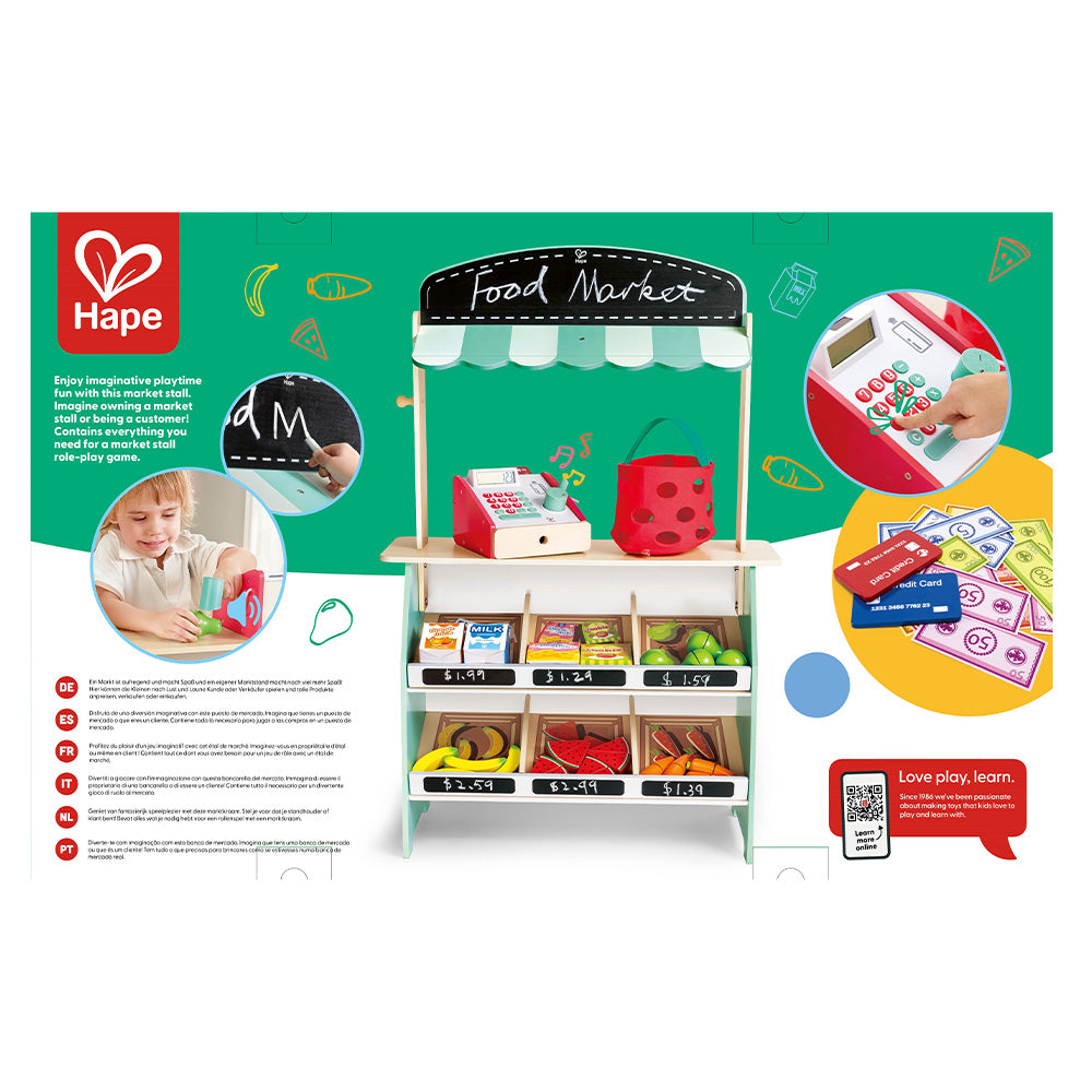 Hape Playfully Delicious Ξύλινος Πάγκος Farmer Market με Ταμειακή & Τρόφιμα