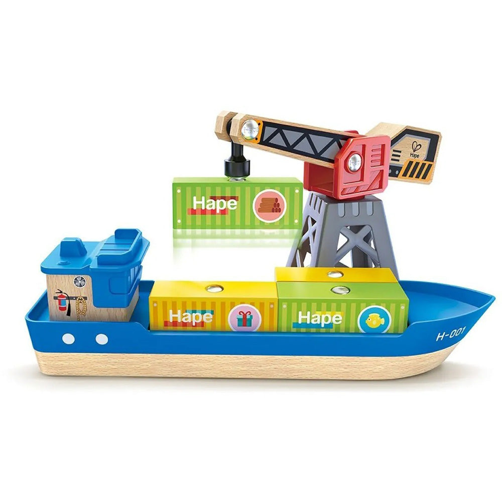 Hape Railway Ξύλινο Cargo Πλοίο & Γερανός 