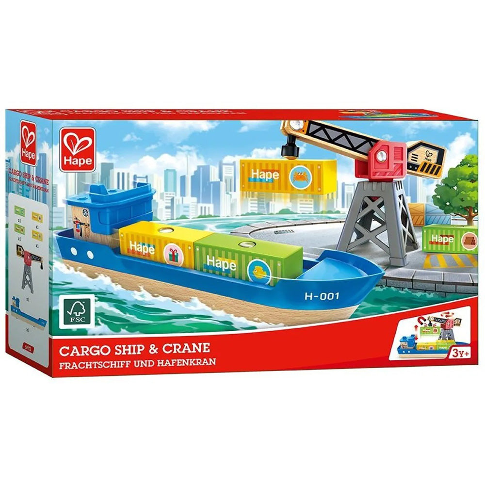 Hape Railway Ξύλινο Cargo Πλοίο & Γερανός 