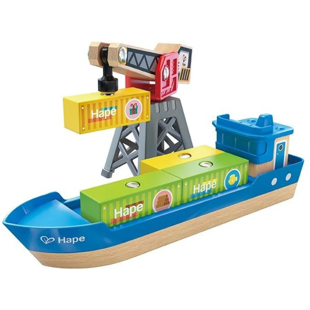 Hape Railway Ξύλινο Cargo Πλοίο & Γερανός 