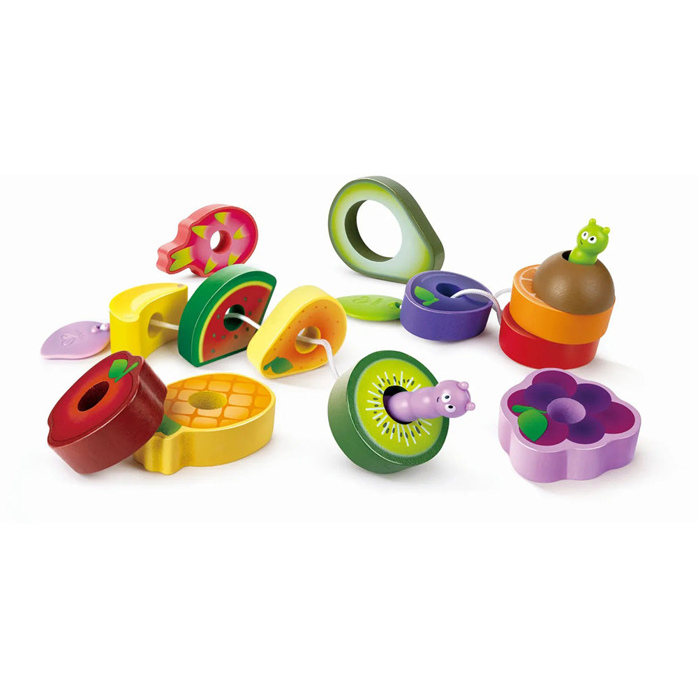 Hape Early Explorer Ξύλινα Φρούτα Με Κορδόνι Caterpillar 