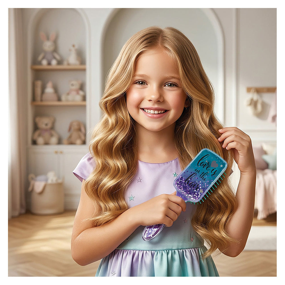 HappiHobbi Confetti Sparkle Love Παιδική Βούρτσα Μαλλιών με Κινούμενο Glitter σε 3 Σχέδια – 1 Τμχ