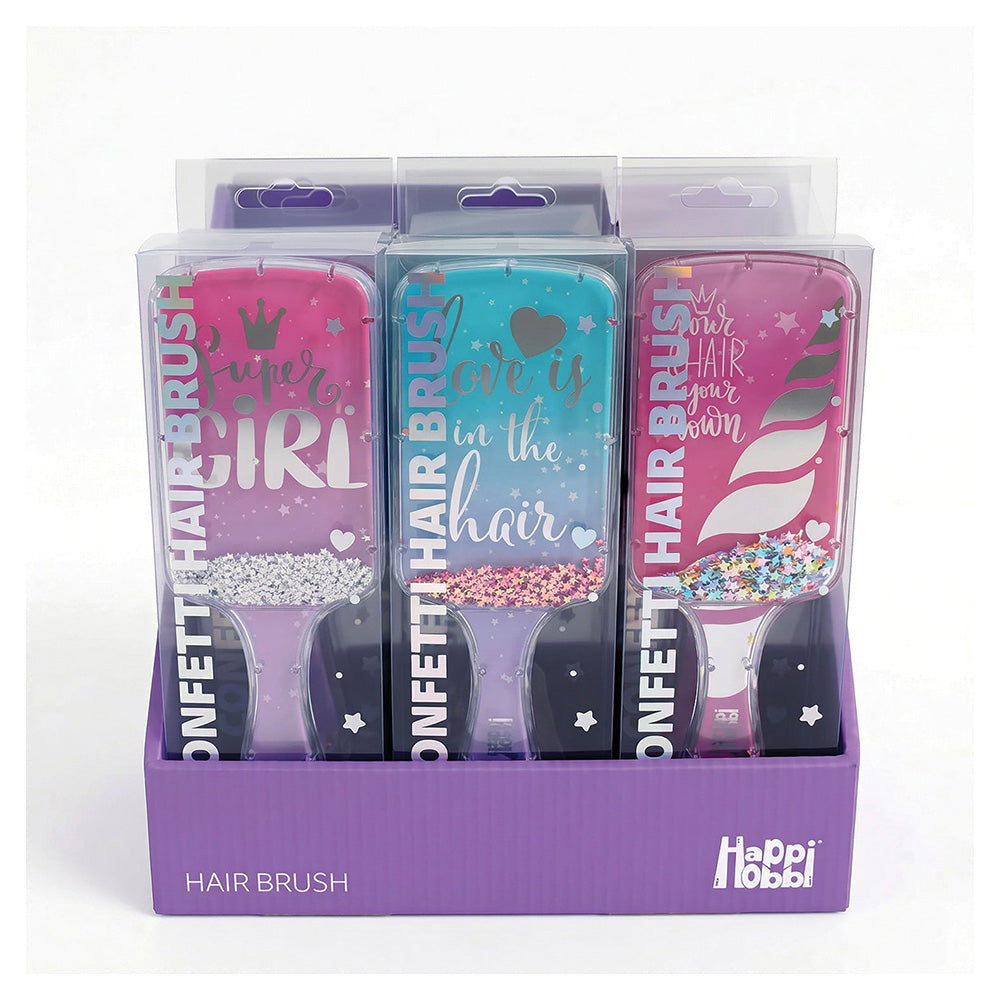 HappiHobbi Confetti Sparkle Love Παιδική Βούρτσα Μαλλιών με Κινούμενο Glitter σε 3 Σχέδια – 1 Τμχessories