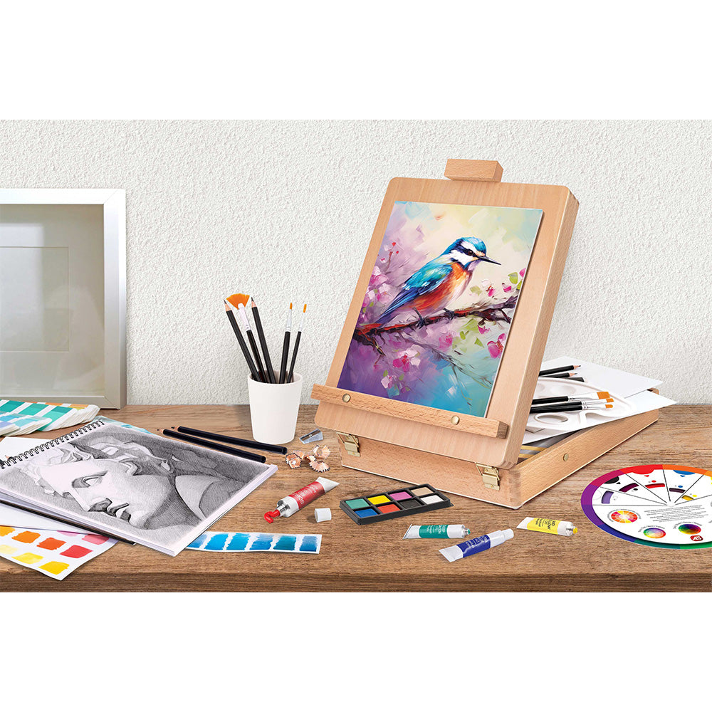 HappiHobbi Εργαστήριο Ζωγραφικής 5 Σε 1 Mε Ξύλινο Βαλιτσάκι-Καβαλέτο Για 9+ Χρονών