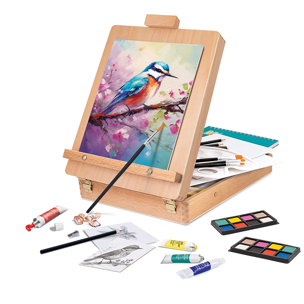 HappiHobbi Εργαστήριο Ζωγραφικής 5 Σε 1 Mε Ξύλινο Βαλιτσάκι-Καβαλέτο Για 9+ Χρονών