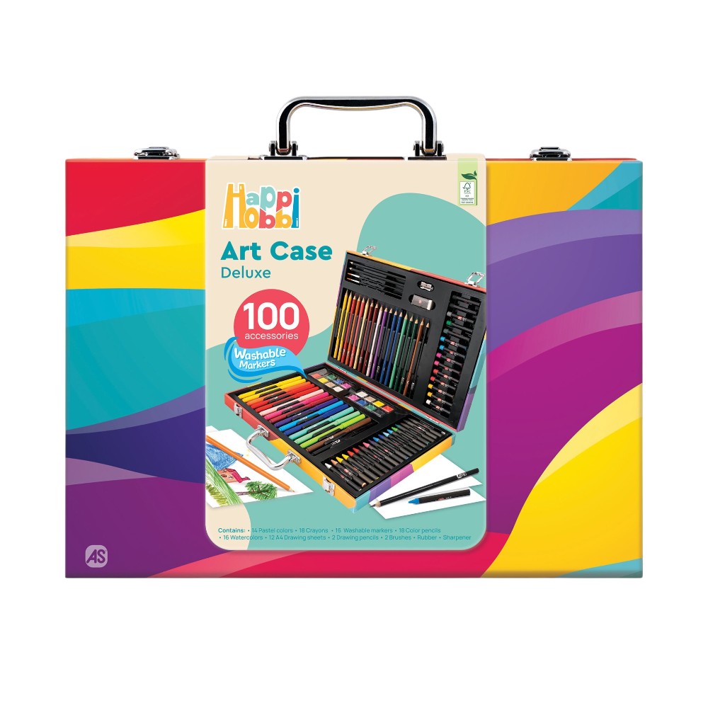 HappiHobbi Κασετίνα Ζωγραφικής Deluxe Rainbow Με 100 Αξεσουάρ Για 3+ Χρονών