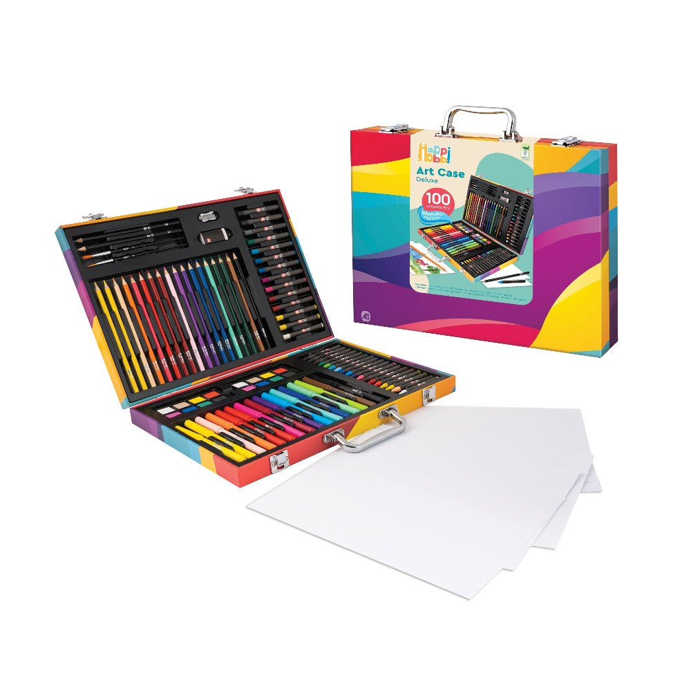 HappiHobbi Κασετίνα Ζωγραφικής Deluxe Rainbow Με 100 Αξεσουάρ Για 3+ Χρονών