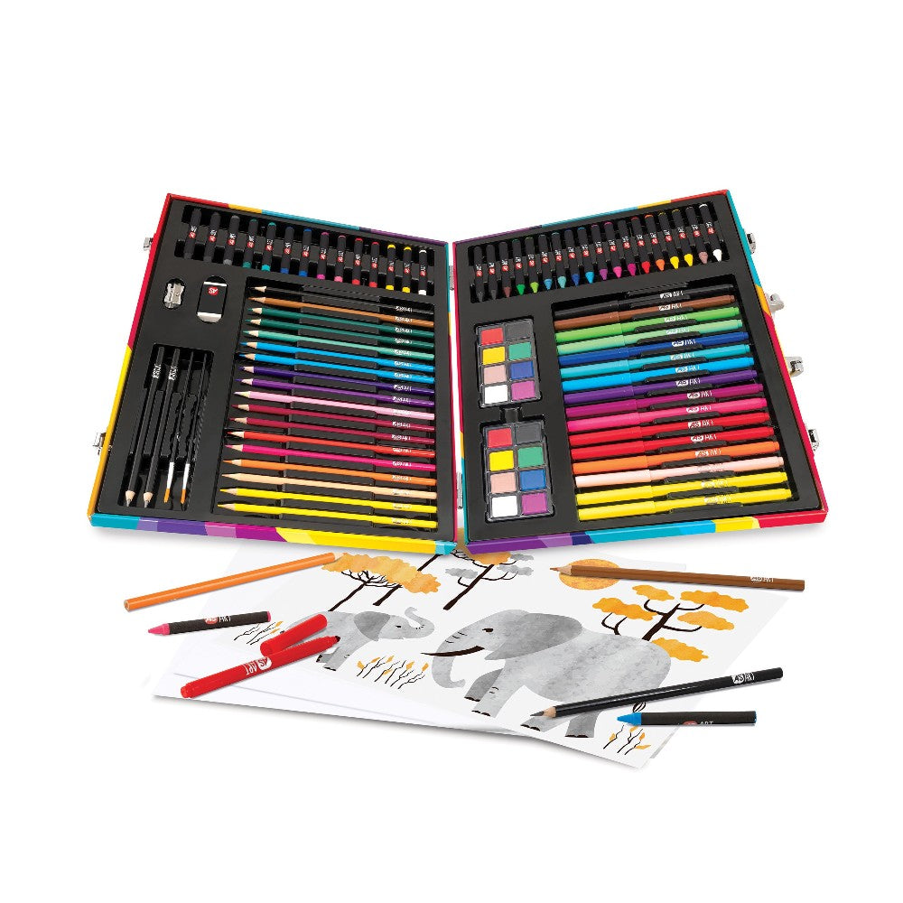 HappiHobbi Κασετίνα Ζωγραφικής Deluxe Rainbow Με 100 Αξεσουάρ Για 3+ Χρονών