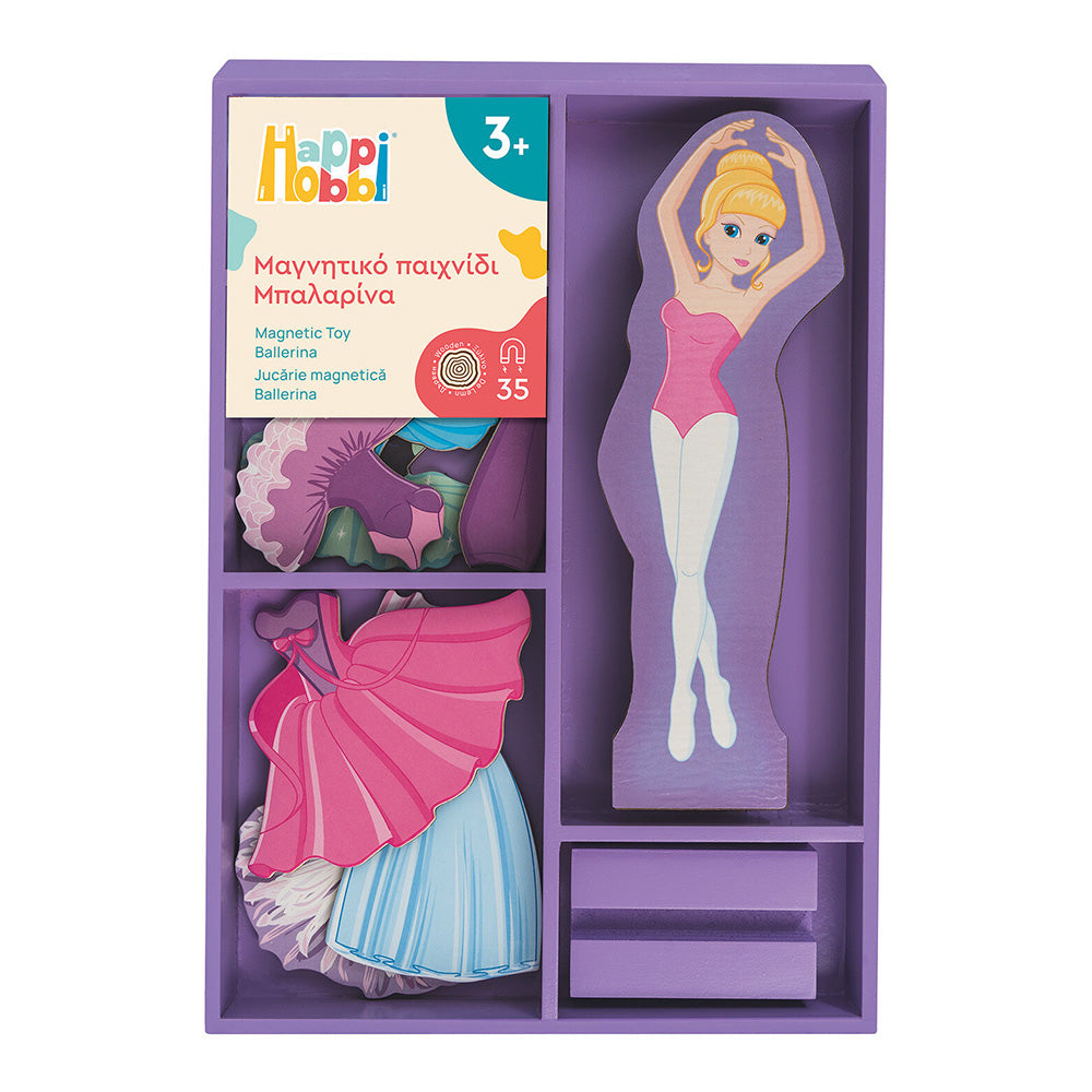 HappiHobbi Magnet Sweet Ballerina Dress-Up 35 Εκπαιδευτικοί Ξύλινοι Μαγνήτες Για 3+ Χρονών