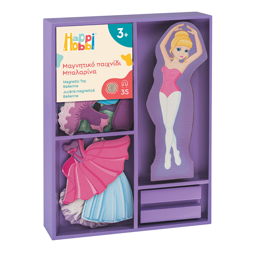 HappiHobbi Magnet Sweet Ballerina Dress-Up 35 Εκπαιδευτικοί Ξύλινοι Μαγνήτες Για 3+ Χρονών