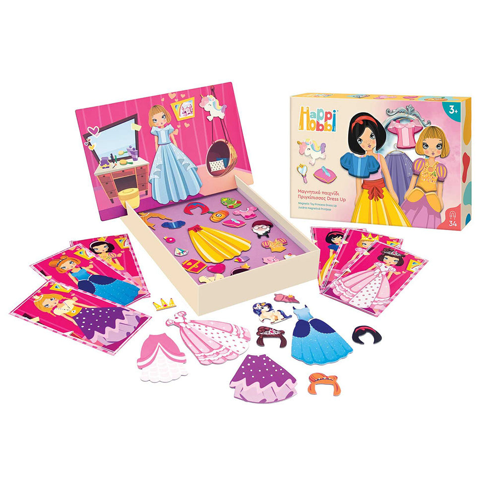HappiHobbi Πριγκίπισσες Dress Up 34 Εκπαιδευτικοί Χάρτινοι Μαγνήτες Για 3+ Χρονών