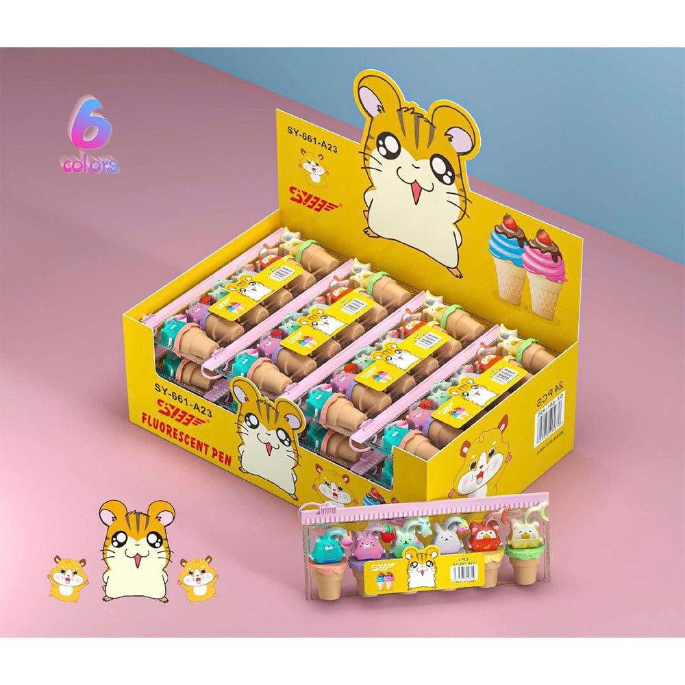 Σετ Highlighters Ζωάκια Παγωτό – 6 Χρώματα σε Τσαντάκι