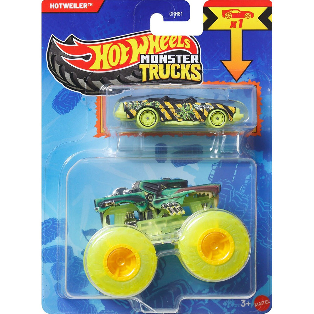 Hot Wheels Monster Truck & Car, 1:64 Scale Die-Cast Truck & Car (2 Vehicles) Hotweiler