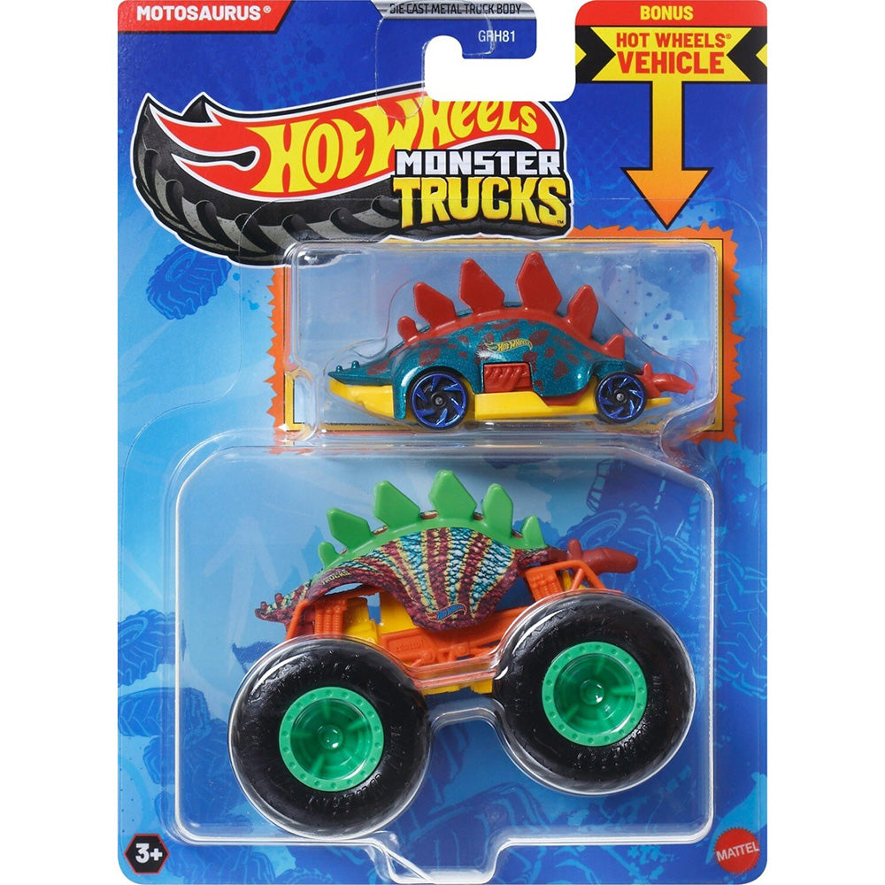 Hot Wheels Όχημα Monster Trucks Με Αυτοκινητάκι Monster Trucks Motosaur 