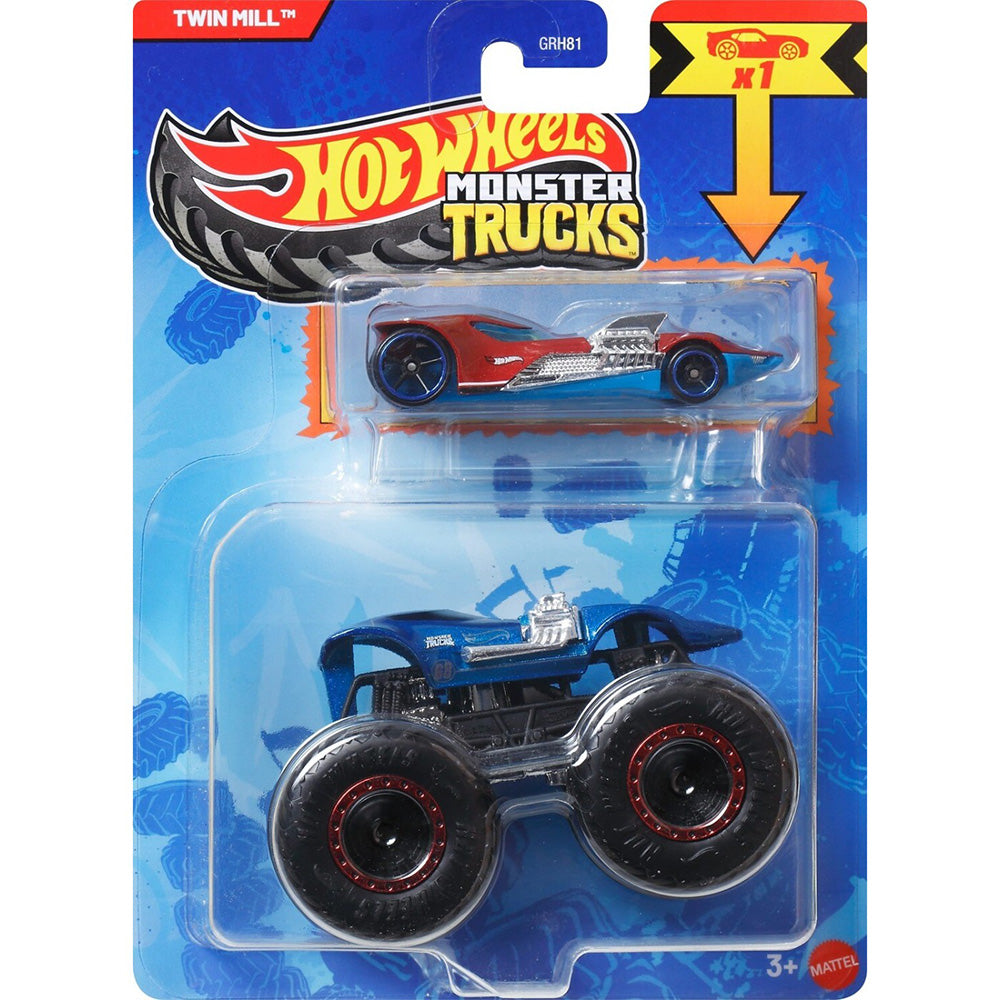 Hot Wheels Monster Truck & Car, 1:64 Scale Die-Cast Truck & Car (2 Vehicles) Twin Mill